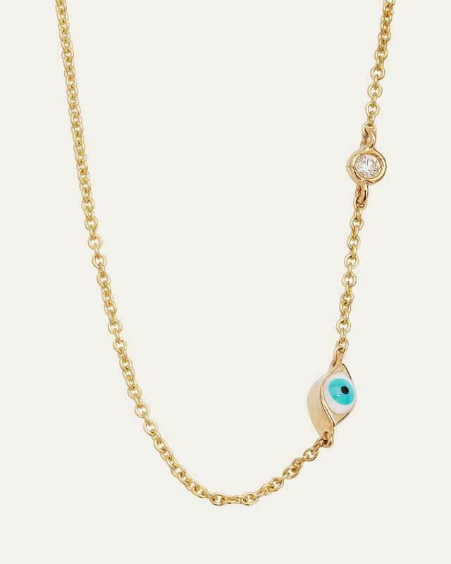 14k Gold Evil Eye Necklace with Single Diamond
